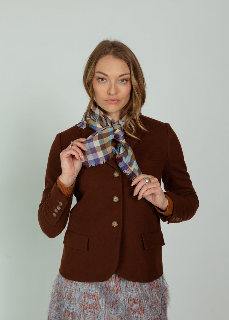Epice Blue Checks Wool Square Scarf