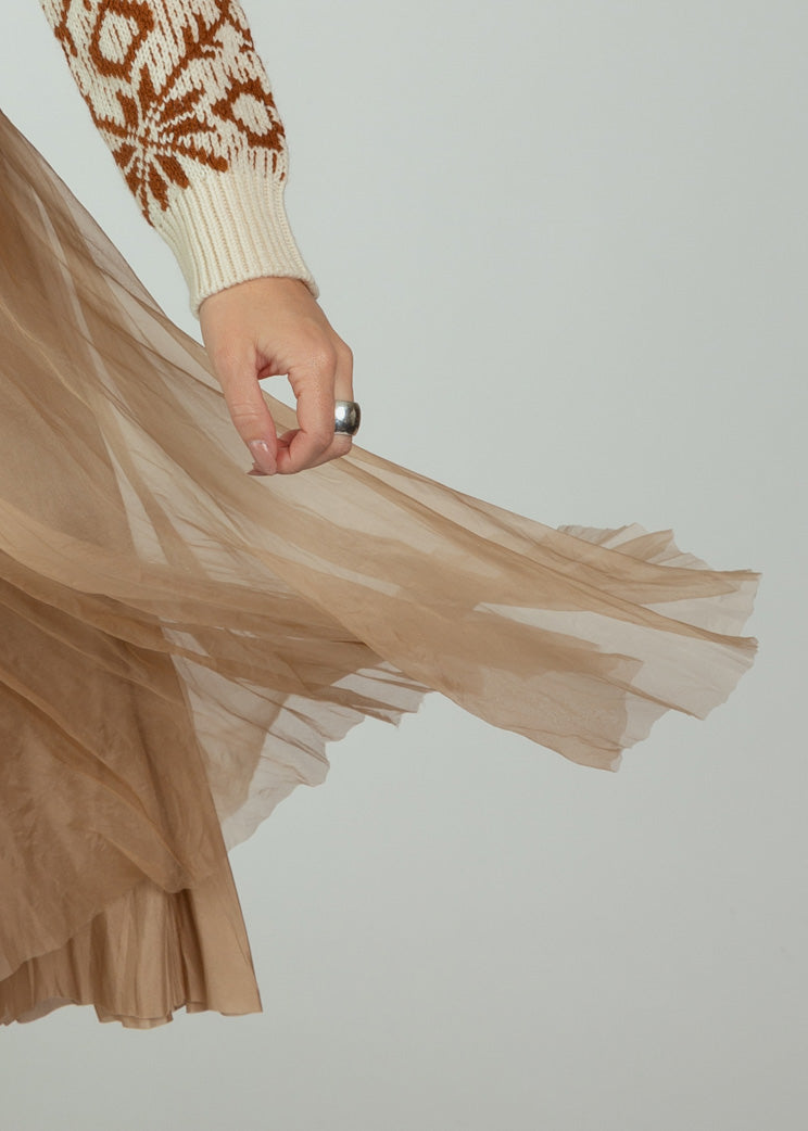 Louiza Babouryan Camel Organza Skirt