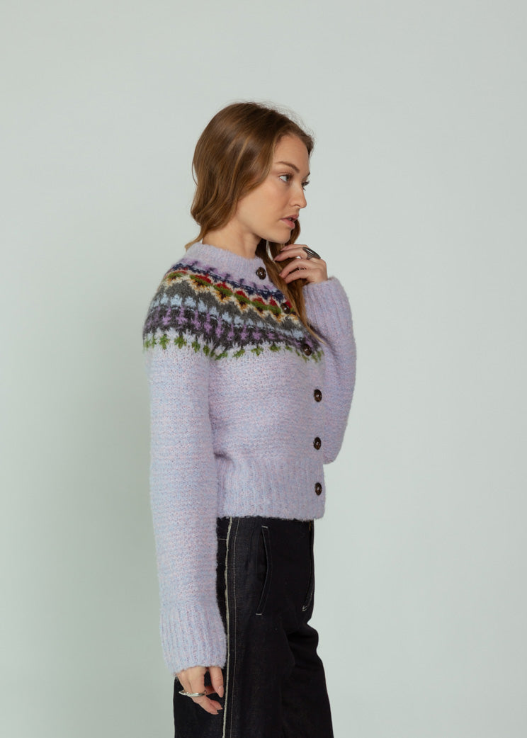 Smythe Lilac Fair Isle Cardigan Sweater