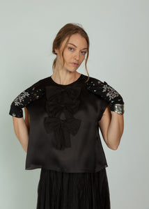 Louiza Babouryan Black Satin Organza Top with Bows – Baby & Company