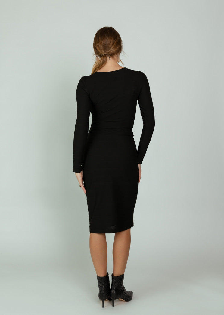 Smythe Black Ruched Knit Midi Dress