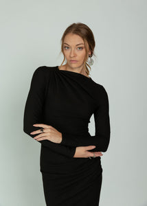 Ruched Knit Midi Dress in Black | SMYTHE XS Ruched Knit Midi Dress in Black | SMYTHE XS