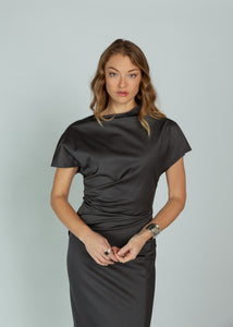 charcoal grey silk dress Silk Charmeuse Maxi Dress