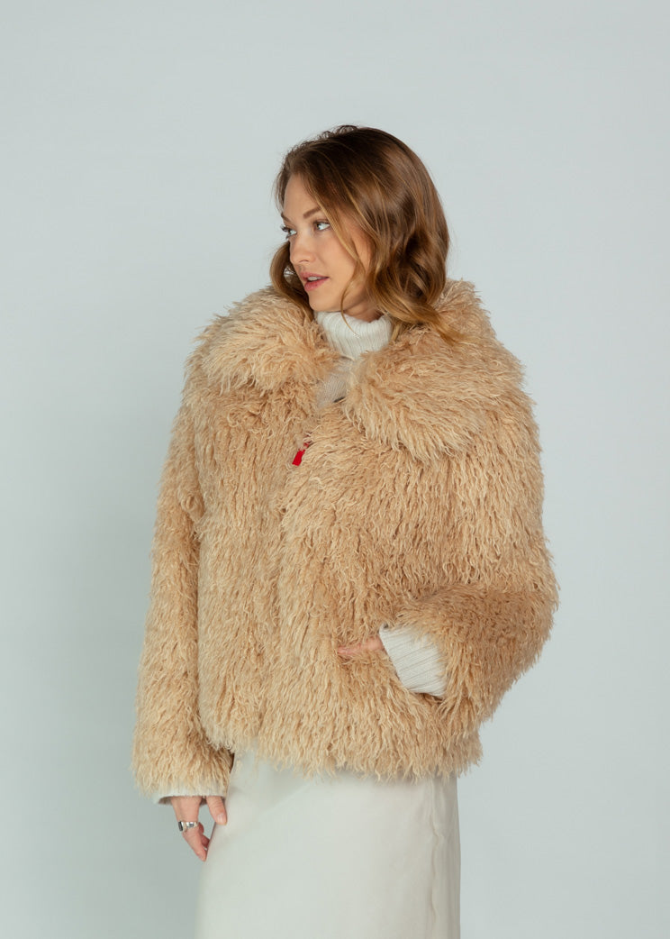 Brazeau Tricot Blonde Faux Fur Shaggy Bomber