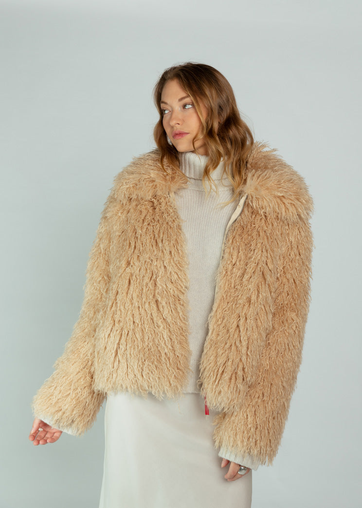 Brazeau Tricot Blonde Faux Fur Shaggy Bomber