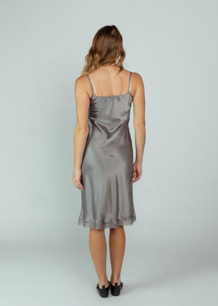 Brazeau Tricot Grey Classic Slip With Organza