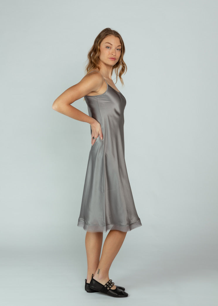Brazeau Tricot Grey Classic Slip With Organza