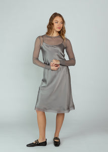 classic tricot dress LONG BEIGE TRICOT DRESS