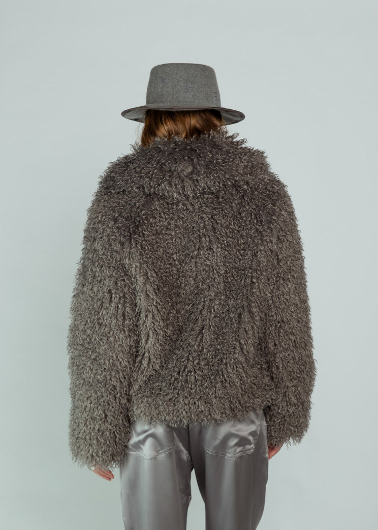 Brazeau Tricot Grey Faux Fur Shaggy Bomber