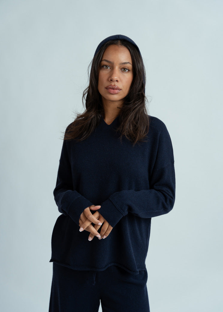 MJ Watson Navy Cashmere Wool Hoodie