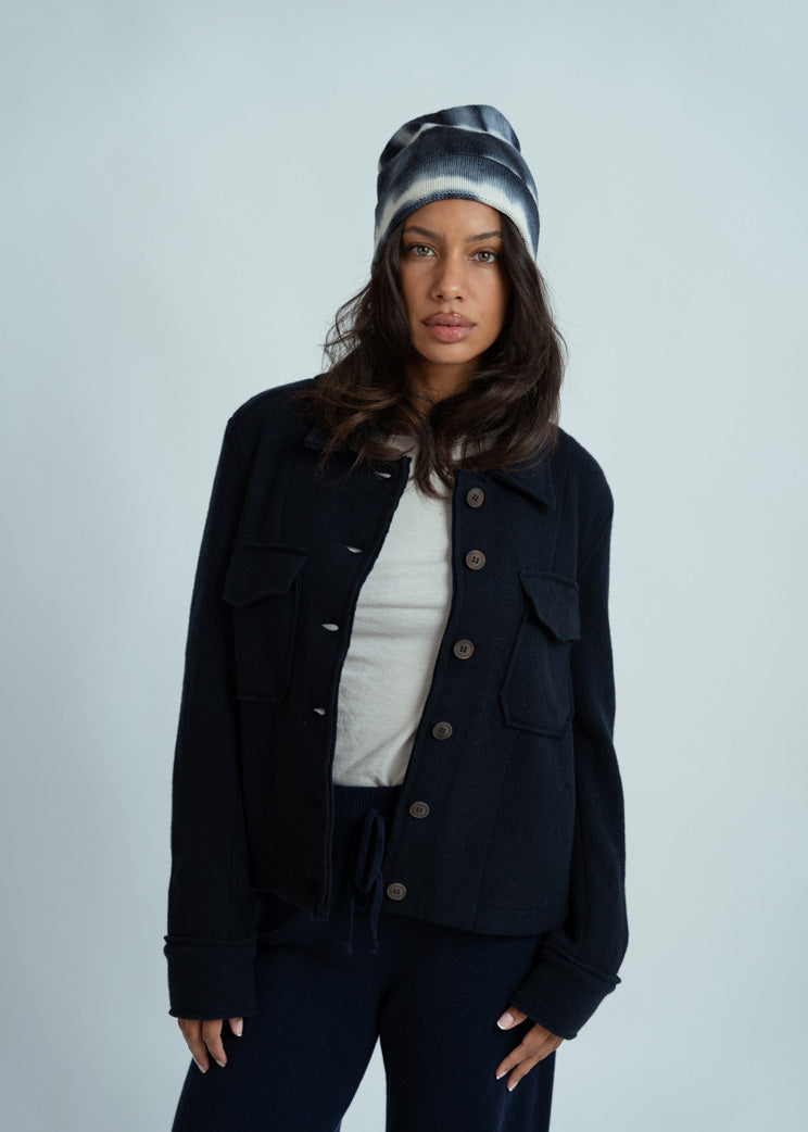 MJ Watson Navy Wool Cashmere Button Jacket