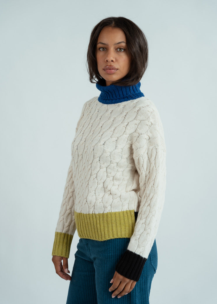 Dr. Bloom Ivory Jazzy Cable TNeck Sweater