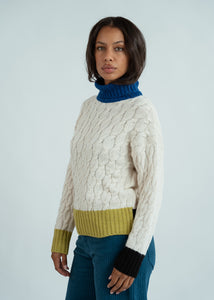 Dr. Bloom Ivory Jazzy Cable TNeck Sweater