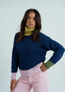 Dr. Bloom Blue Jazzy  Cable TNeck Sweater