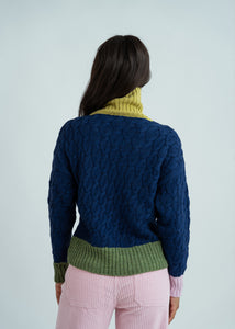 Dr. Bloom Blue Jazzy  Cable TNeck Sweater