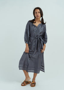 Anandi Joshi Charcoal Silk Peasant Dress at Baby & Company Anandi Joshi Charcoal Silk Peasant Dress at Baby & Company
