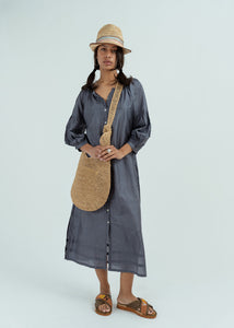 Anandi Joshi Charcoal Silk Peasant Dress at Baby & Company Anandi Joshi Charcoal Silk Peasant Dress at Baby & Company