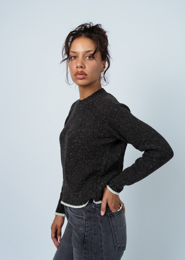 MJ Watson Charcoal/Natural Round Neck Pullover