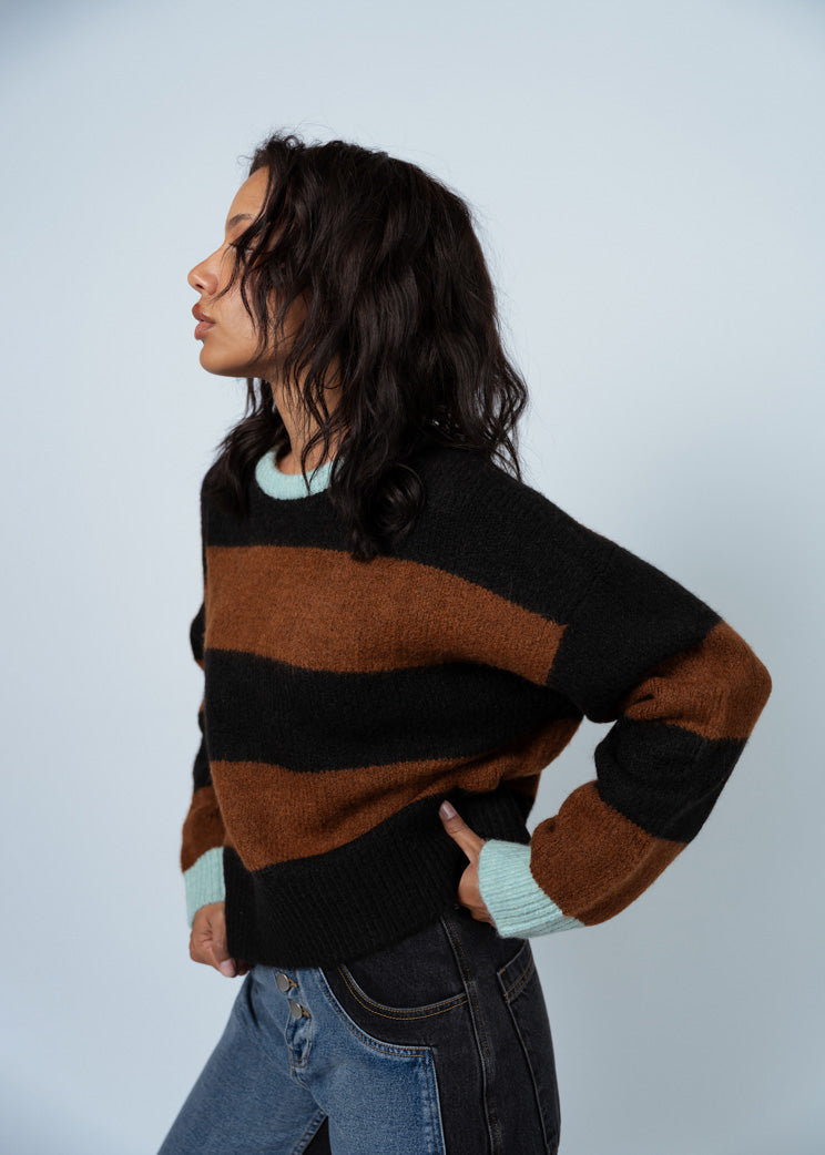 No. 6 Stripe Henry Crewneck Sweater