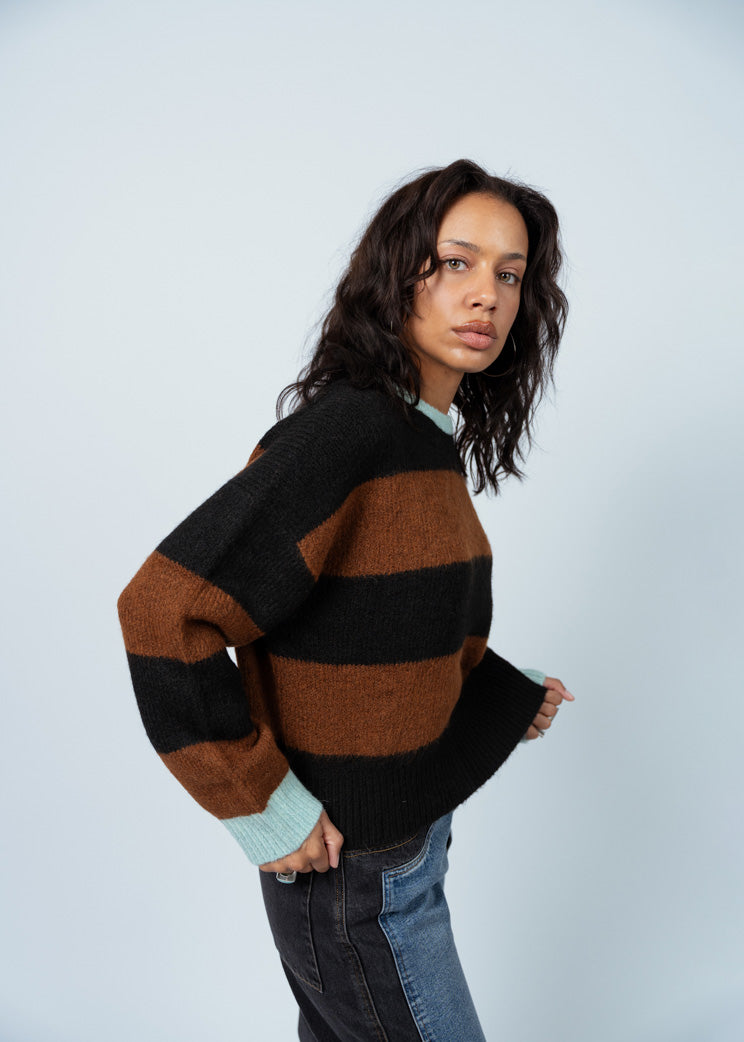 No. 6 Stripe Henry Crewneck Sweater