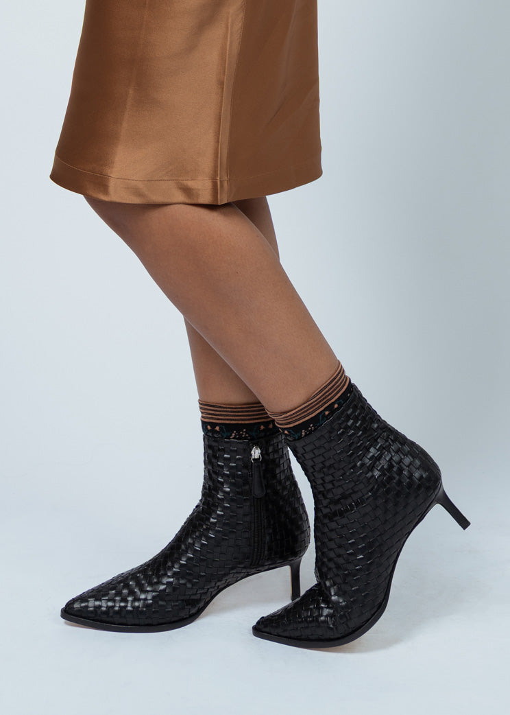 Freda Salvador Black Heidi Woven Ankle Boot
