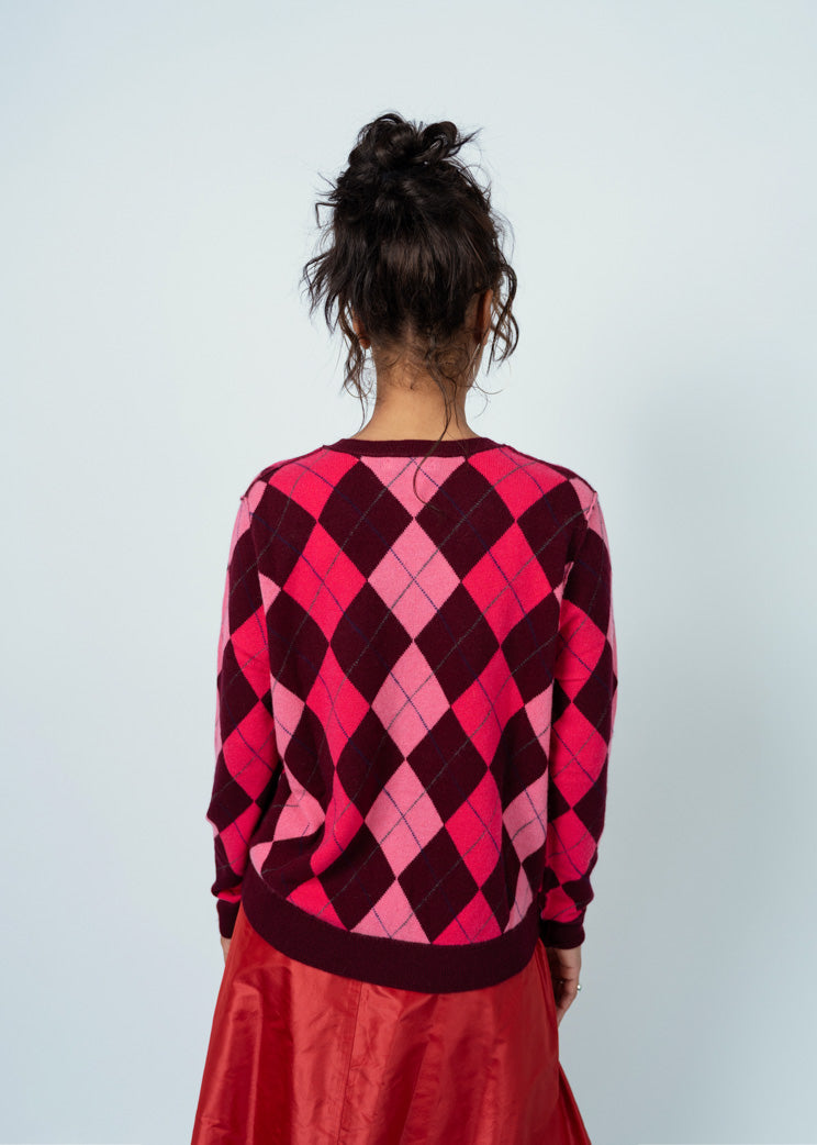 Brazeau Tricot Bordeaux Argyle V-Neck Sweater