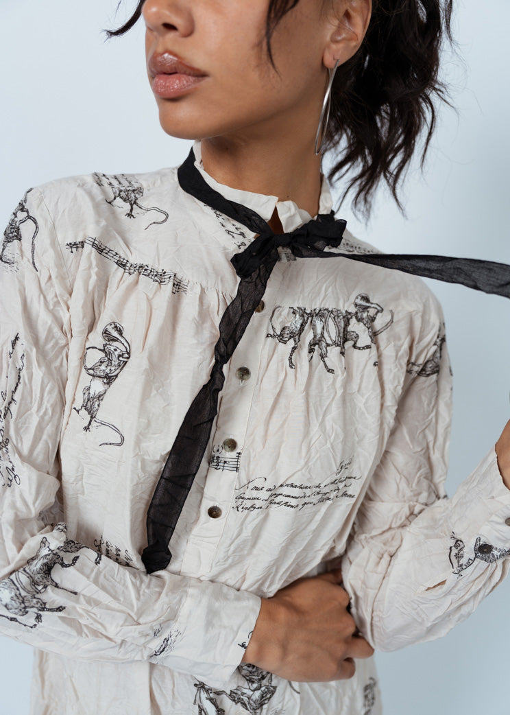 Pas De Calais Ivory Animal Concert Ribbon Tie Blouse