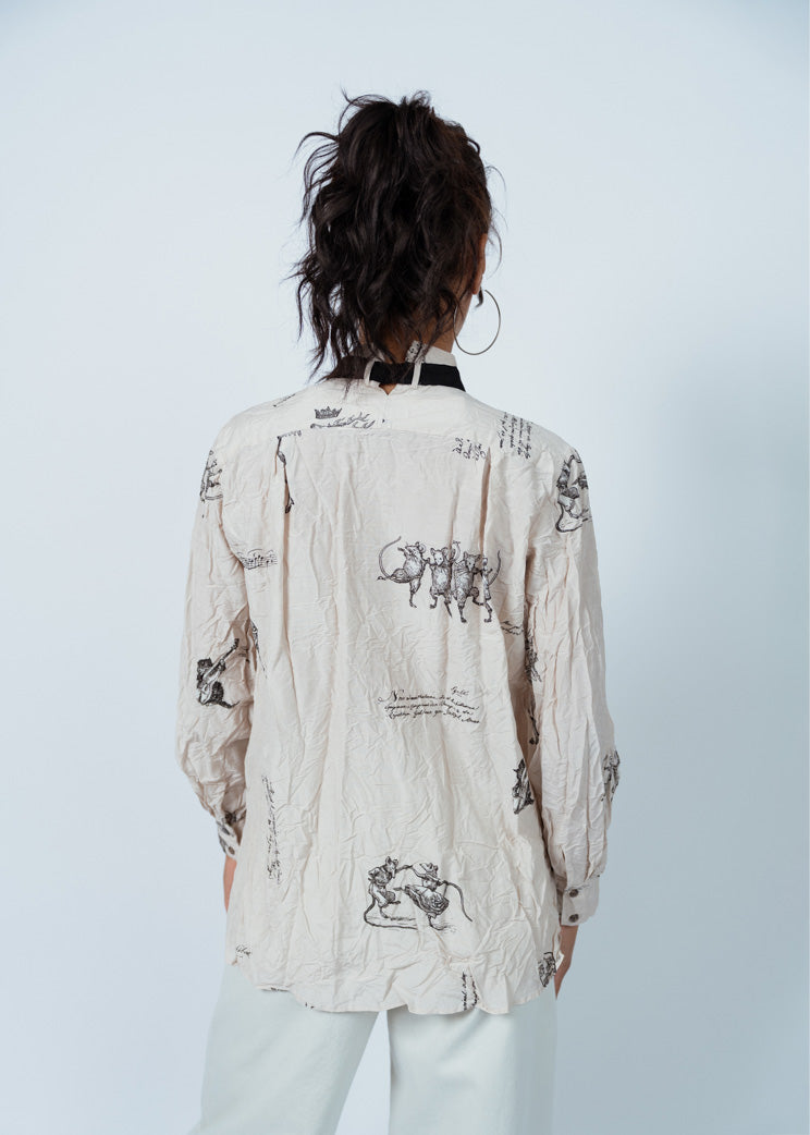 Pas De Calais Ivory Animal Concert Ribbon Tie Blouse