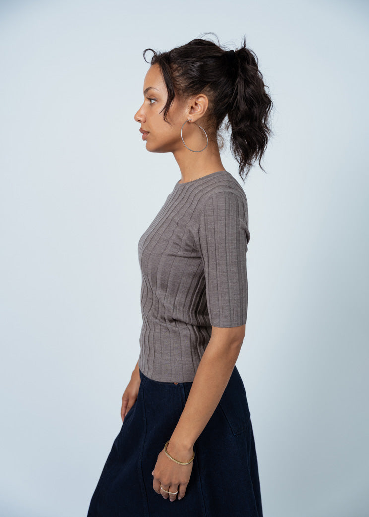 Allude Sable Wide Rib Short Sleeve Sweater