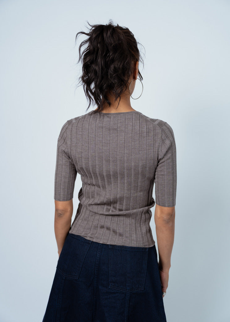 Allude Sable Wide Rib Short Sleeve Sweater