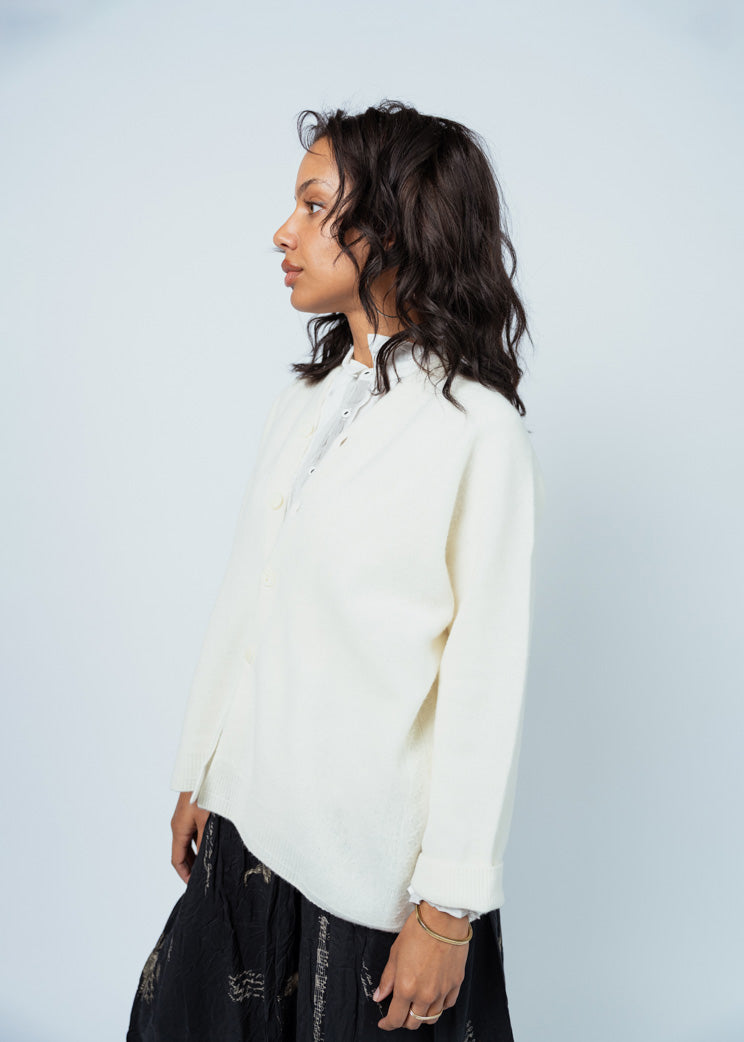 Pas De Calais Ivory Fine Wool Cardigan