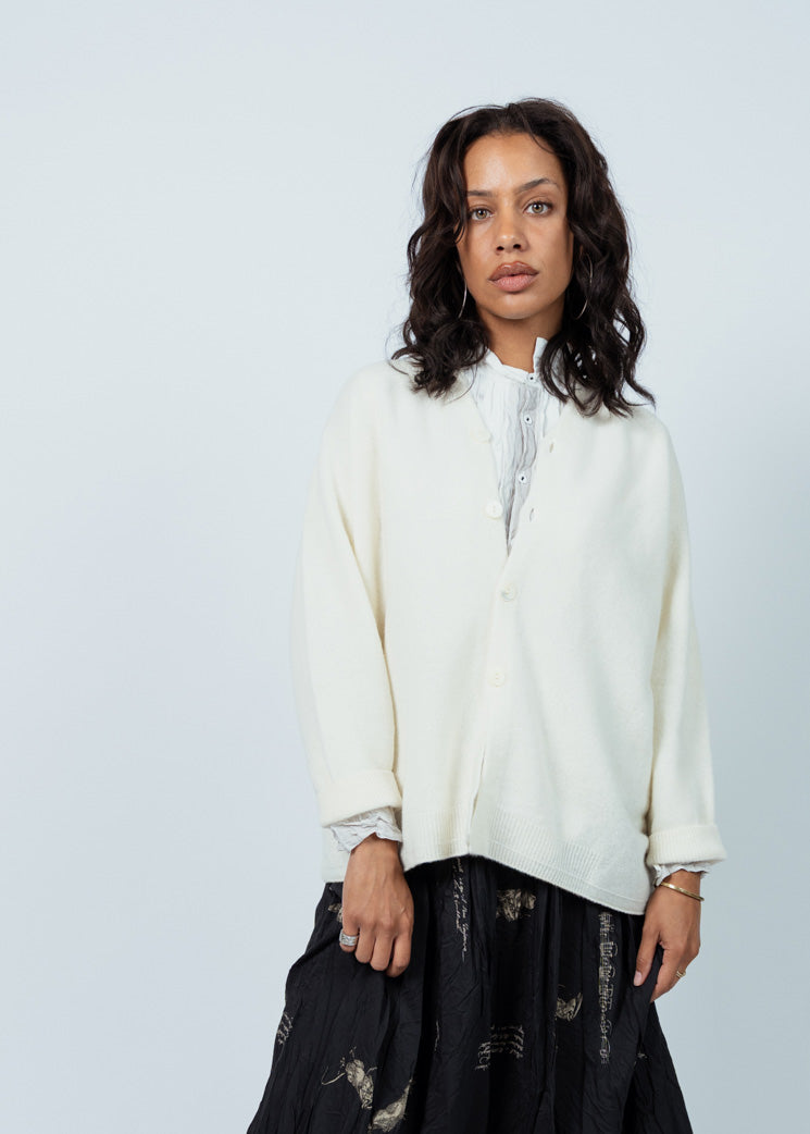 Pas De Calais Ivory Fine Wool Cardigan