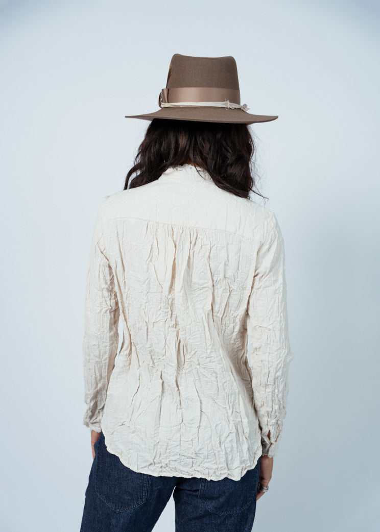 Pas De Calais Ivory Plain Shirring Cotton Blouse
