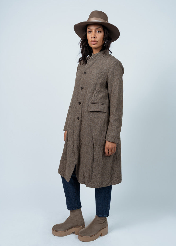 Pas De Calais Beige Chesterfield Herringbone Eco Wool Coat