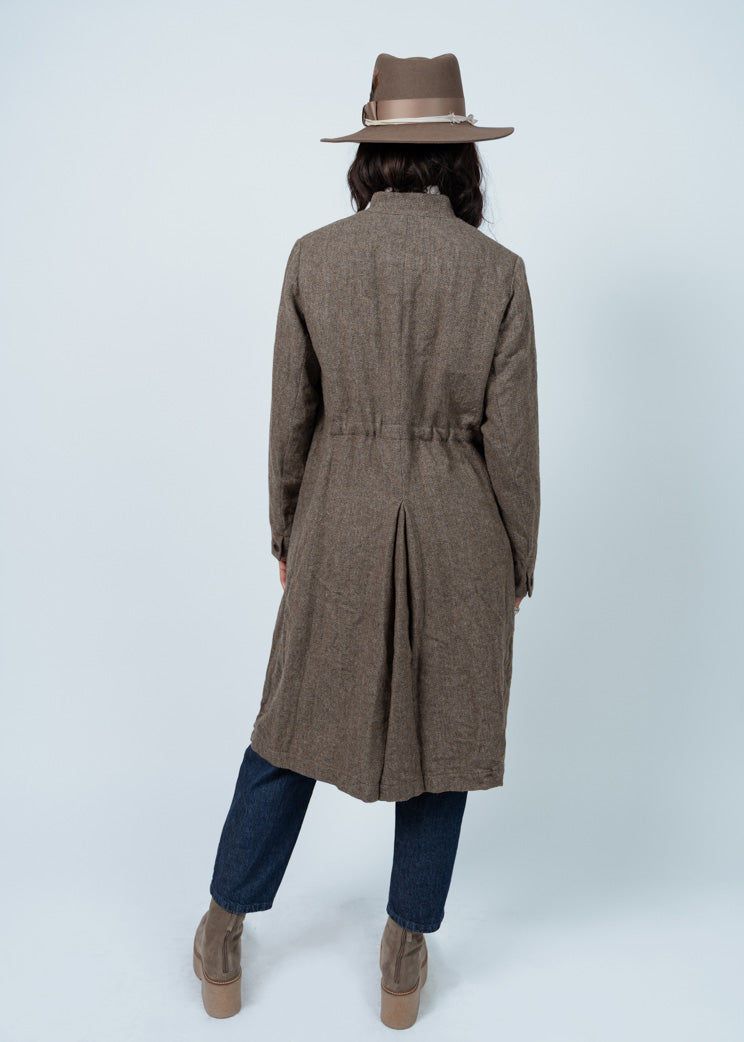 Pas De Calais Beige Chesterfield Herringbone Eco Wool Coat