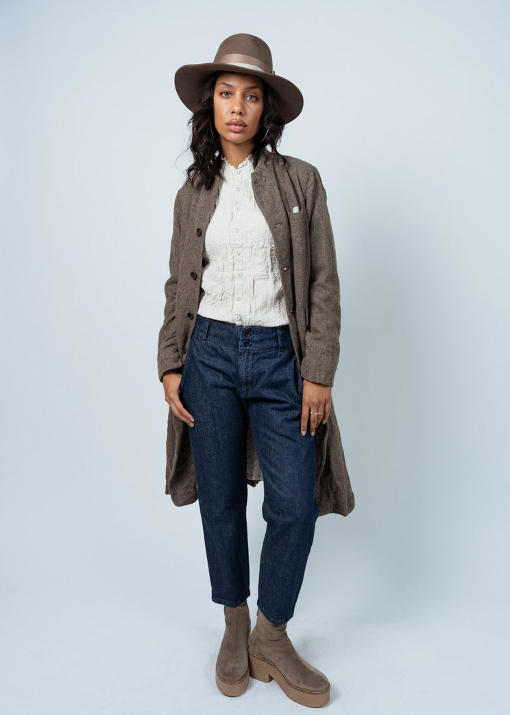 Pas De Calais Beige Chesterfield Herringbone Eco Wool Coat