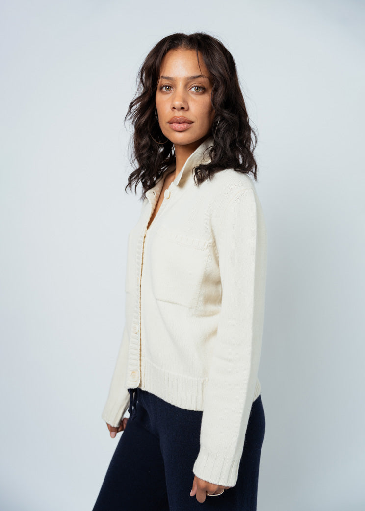 MJ Watson Natural Button Front Collar Cardigan