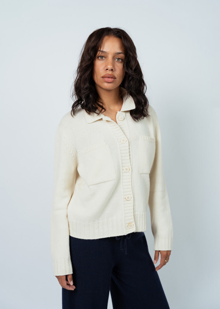 MJ Watson Natural Button Front Collar Cardigan