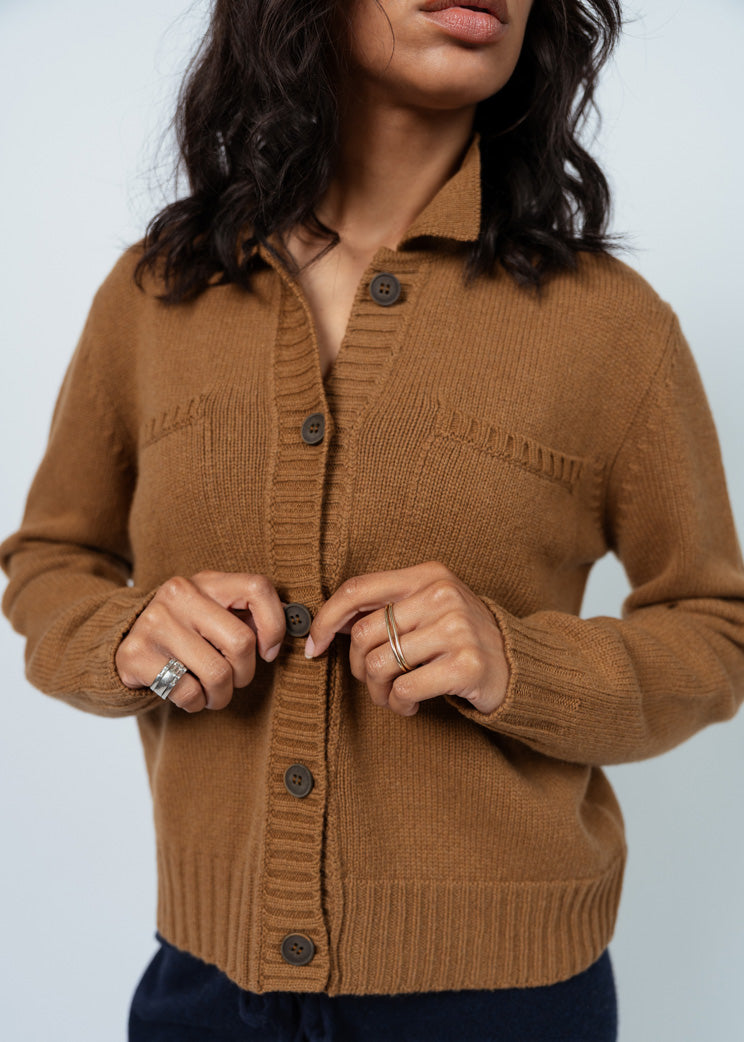 MJ Watson Tobacco Button Front Collar Cardigan