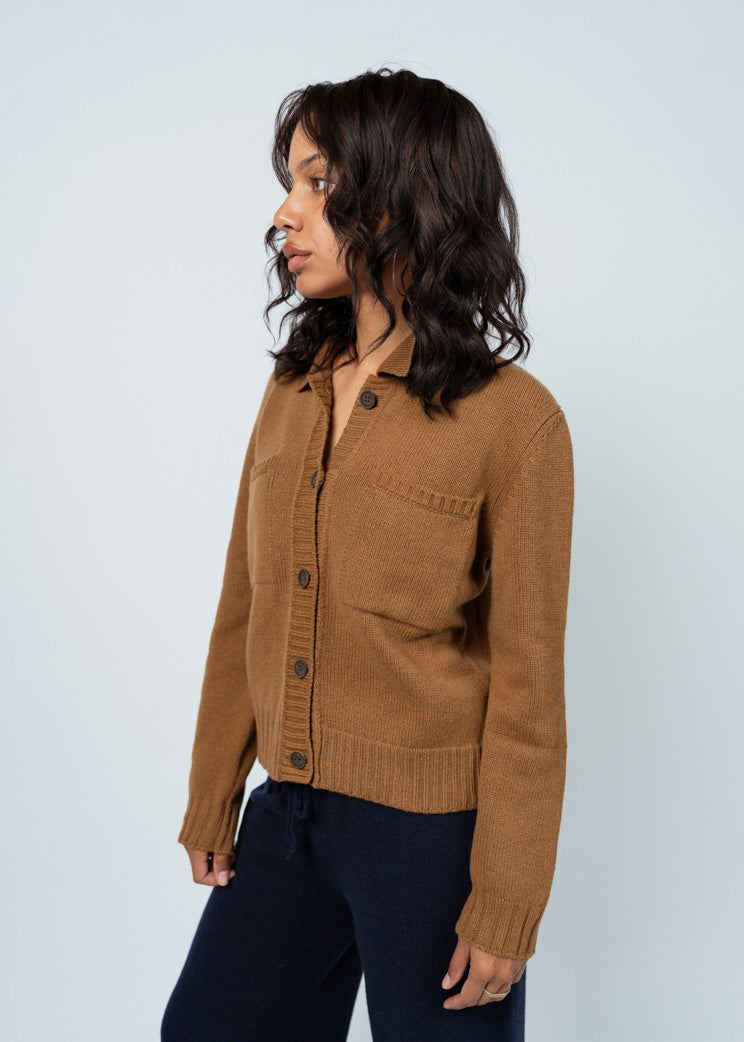 MJ Watson Tobacco Button Front Collar Cardigan