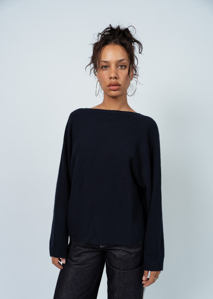 Allude Deep Night Loose Fit Cotton Cashmere Sweater