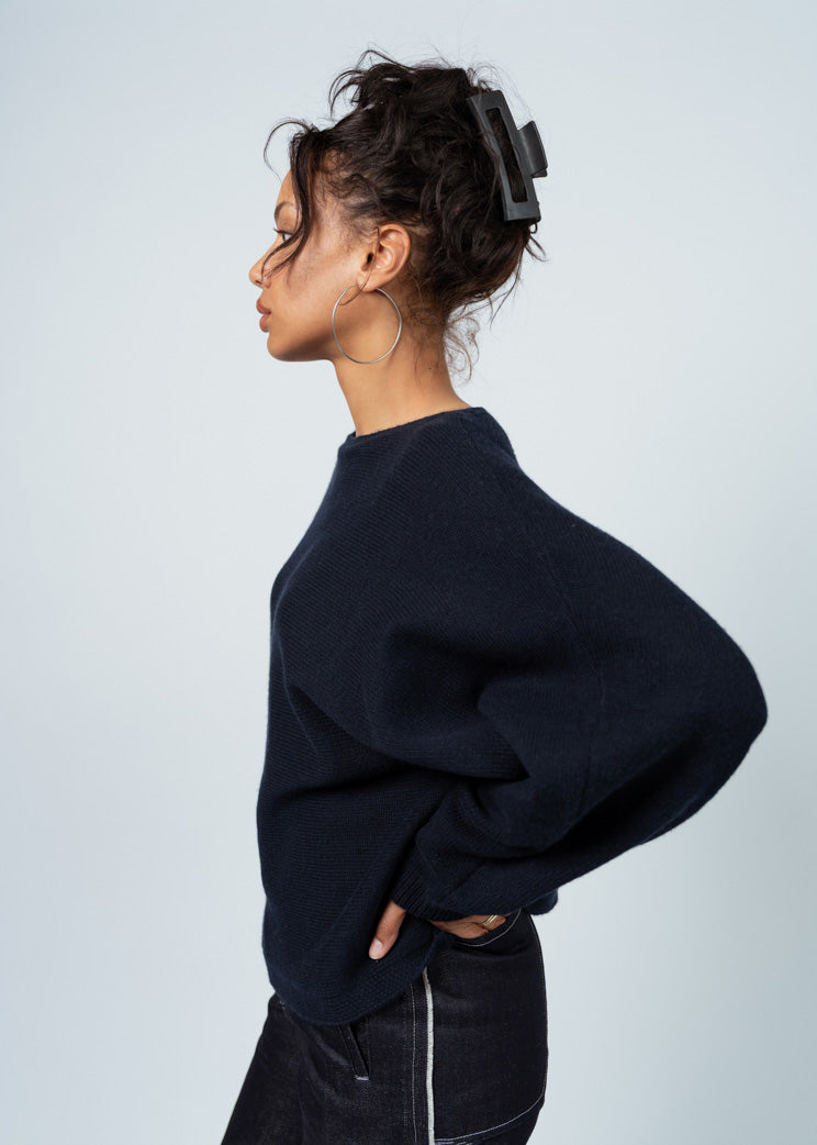 Allude Deep Night Loose Fit Cotton Cashmere Sweater