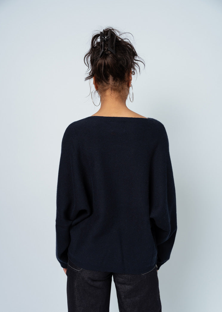 Allude Deep Night Loose Fit Cotton Cashmere Sweater