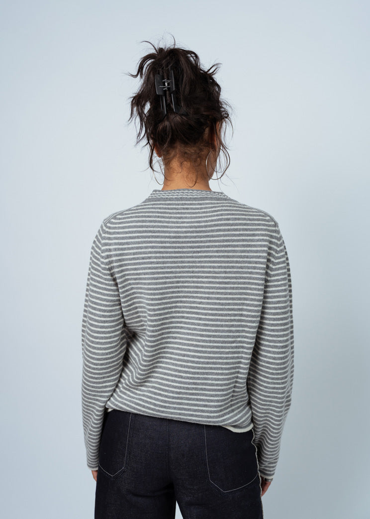 MJ Watson Grey/Natural Stripe Cashmere Cardigan