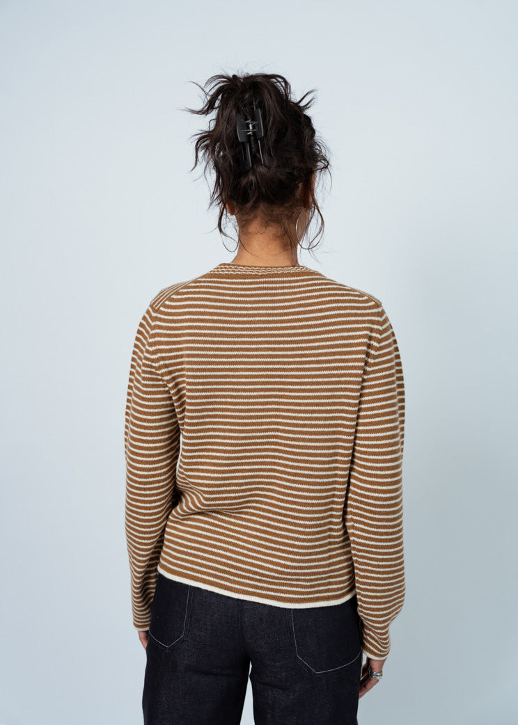 MJ Watson Tobacco/Natural Stripe Cashmere Cardigan