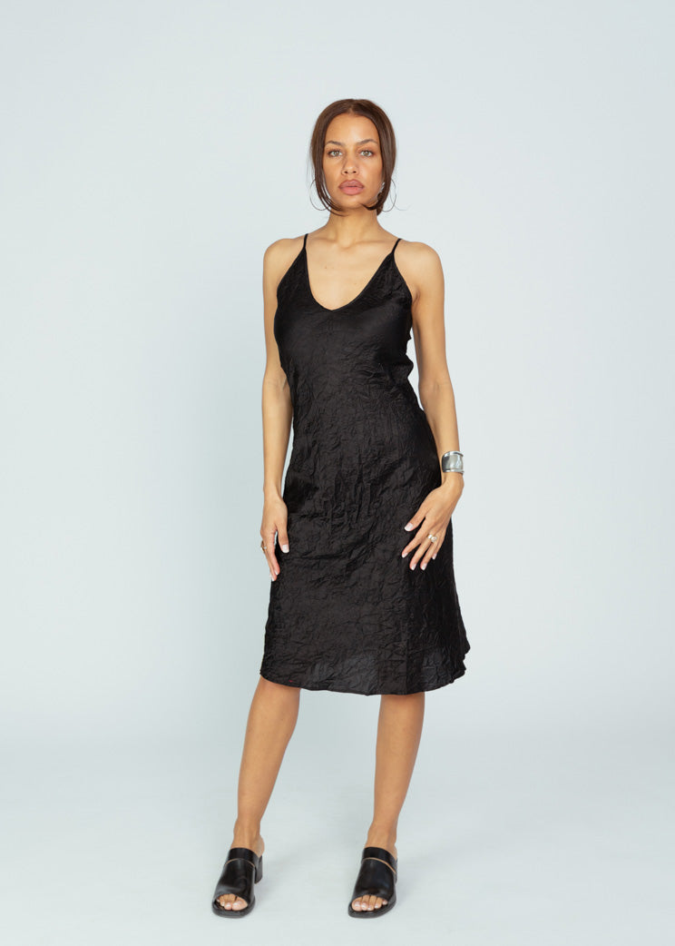 Brazeau Tricot Black Wrinkle Slip Dress