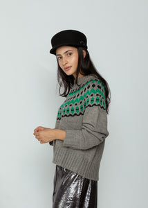 No. 6 Stripe Grey Green Cardiff Sweater