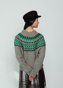 No. 6 Stripe Grey Green Cardiff Sweater