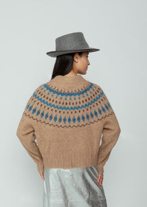 No. 6 Stripe Camel Blue Cardiff Sweater