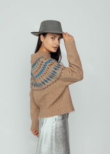 No. 6 Stripe Camel Blue Cardiff Sweater